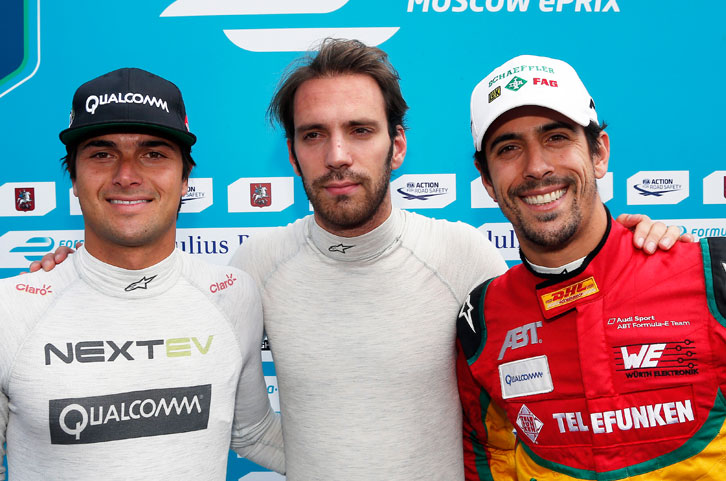 Die schnellsten drei vom Qualifying. Nelson Piquet jr., Jean Eric Vergne und Lucas di Grassi