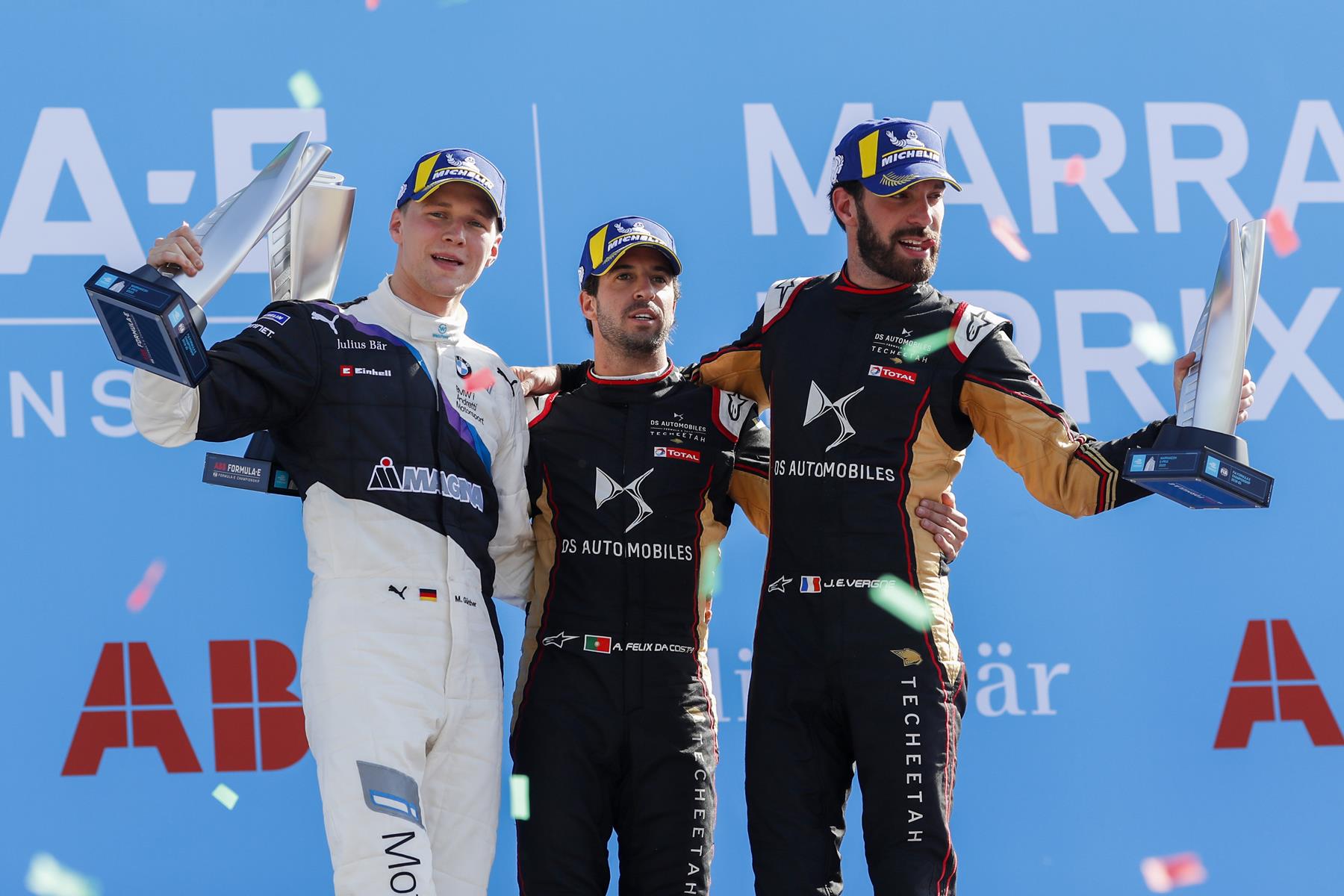 Podium-Formula-E-Marrakesh-Günther-Felix-da-Costa-Vergne