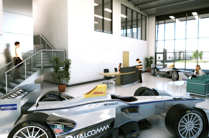 Visualisierung des Formel E Hauptquartiers in Donington Park