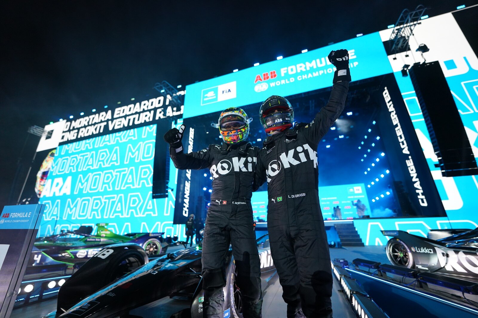Lucas-di-Grassi-Formula-E-Drivers-Edoardo-Mortara-Venturi-Podium-Diriyah