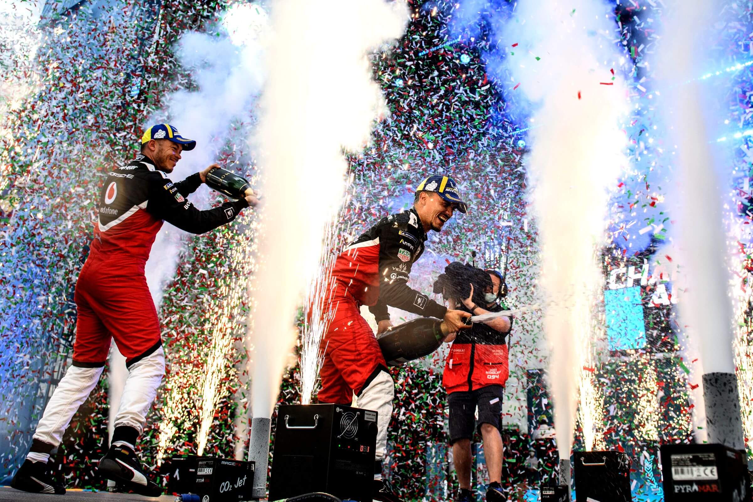 Lotterer-Wehrlein-Podium-Mexiko-Konfetti