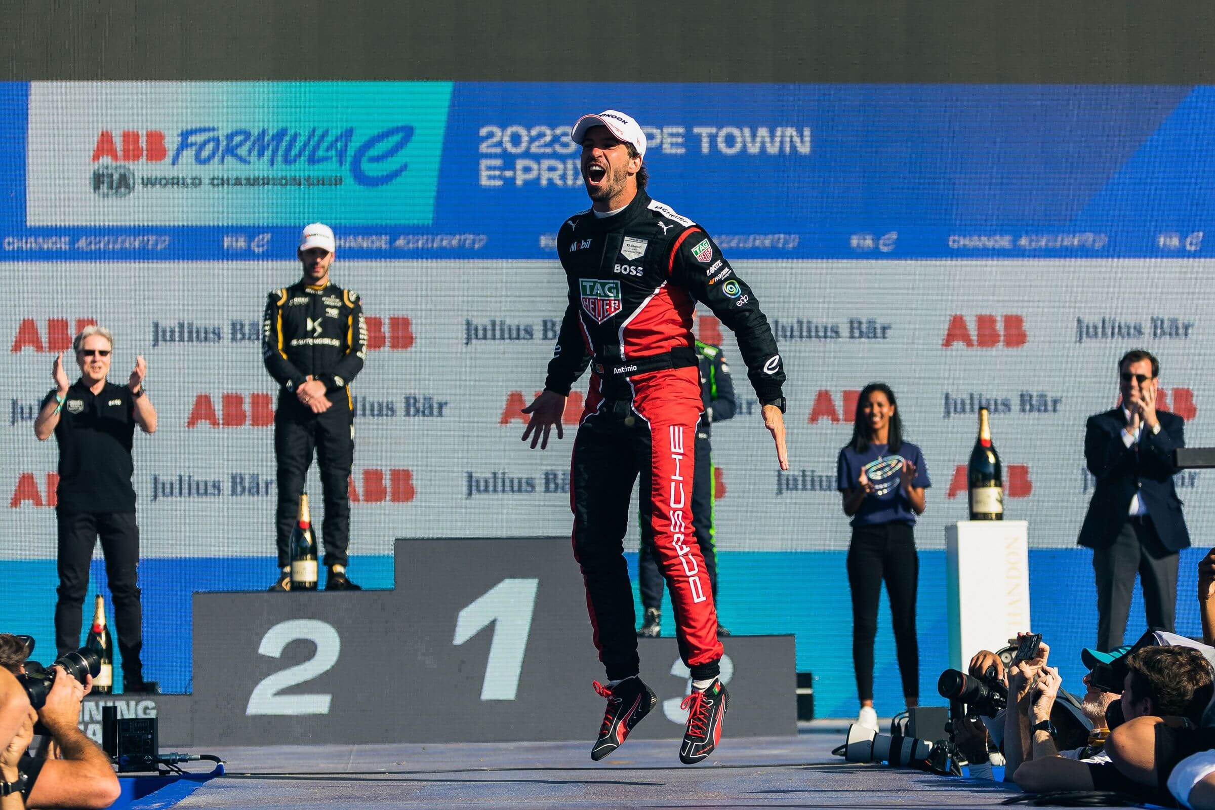 Antonio-Felix-da-Costa-TAG-Heuer-Porsche-2023-Cape-Town-E-Prix-podium-jump