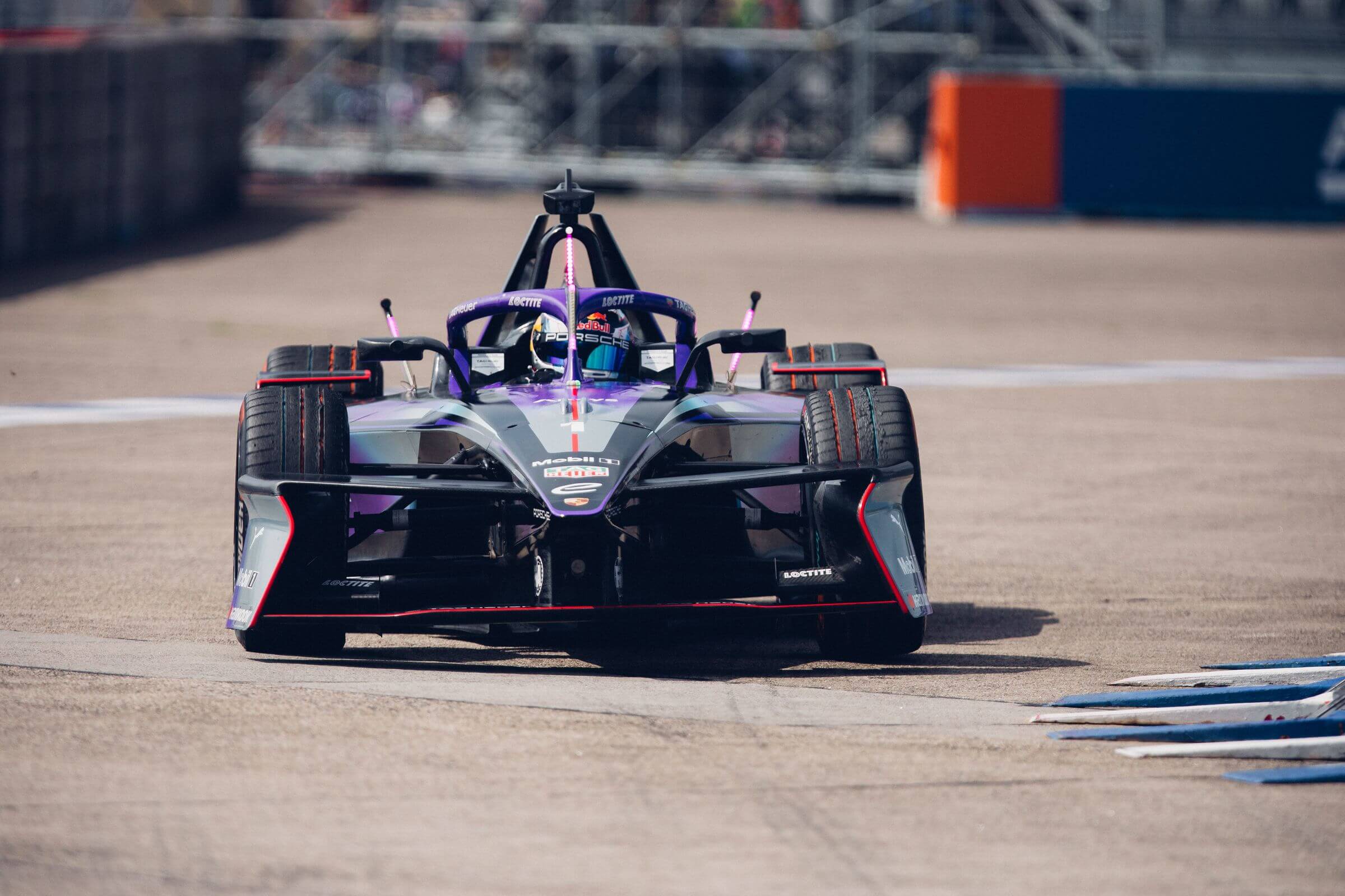 Ayhancan-Güven-TAG-Heuer-Porsche-Formula-E-Team-2025-Berlin-E-Prix-Rookie-Test-driving-on-track-front-view
