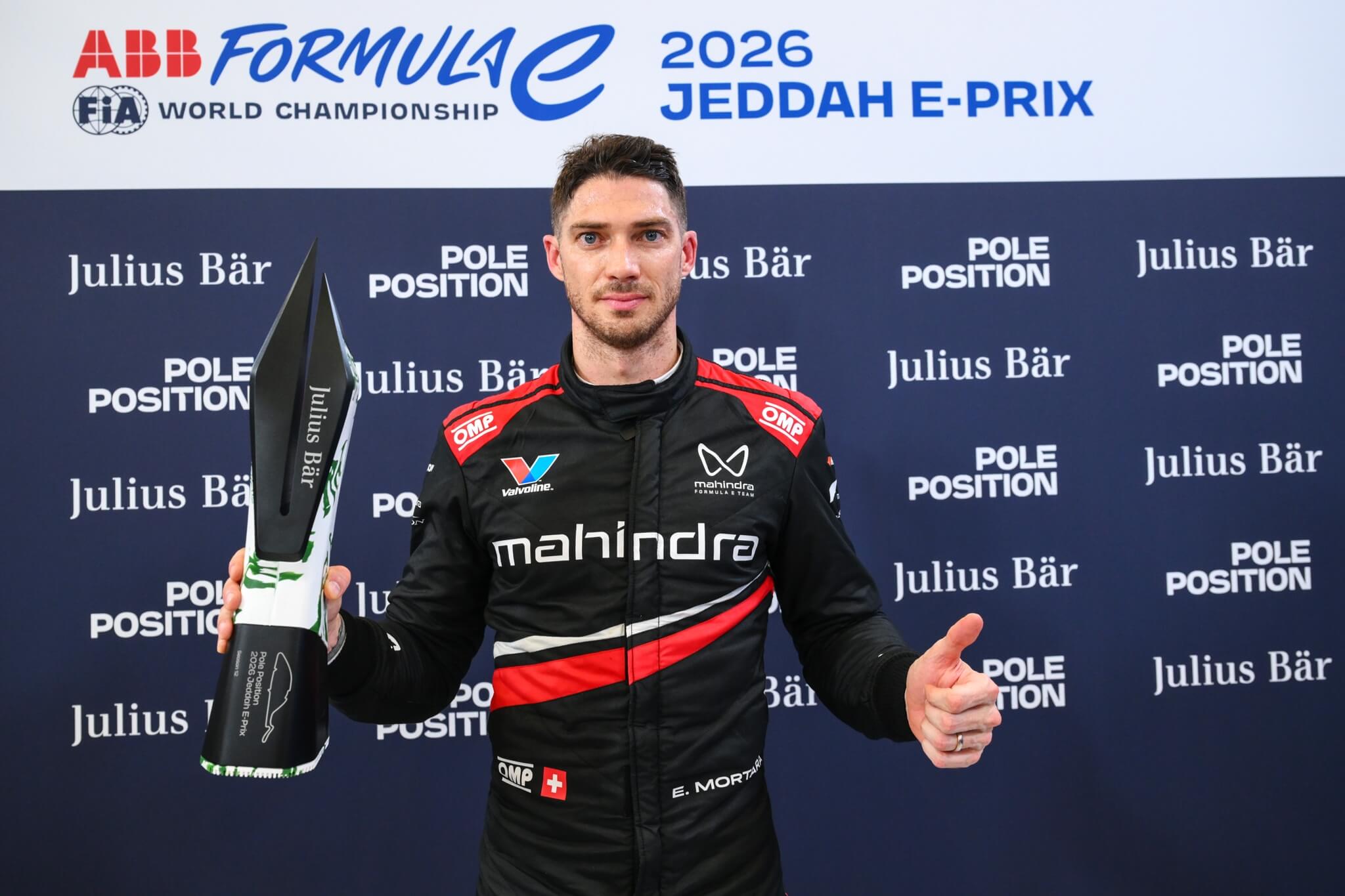 Edo-Mortara-Mahindra-Racing-2026-Jeddah-E-Prix-Pole-Position-with-trophy