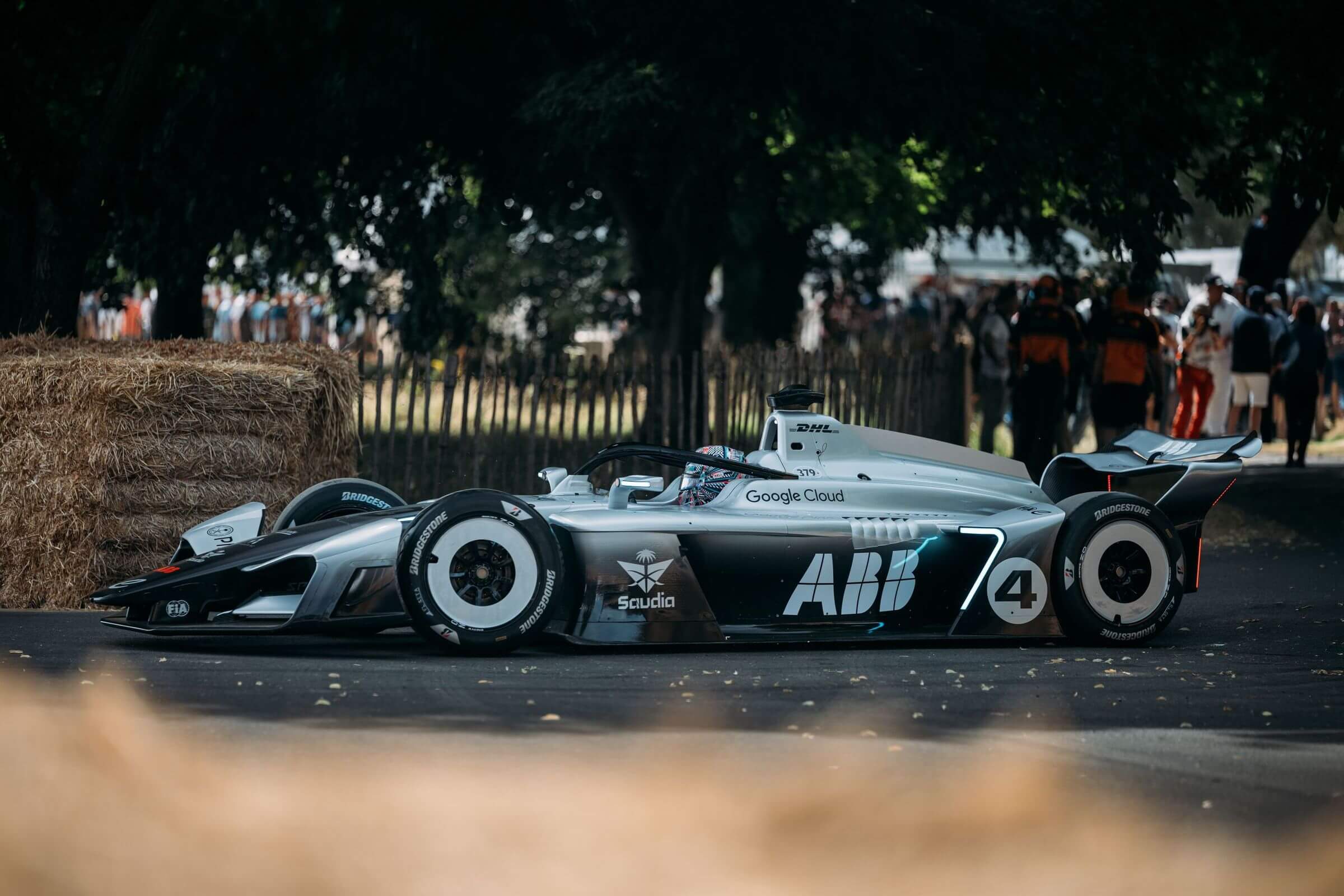 Formula-E-Gen4-car-Goodwood-Festival-of-Speed-Dan-Ticktum-Bridgestone-slick-tyres